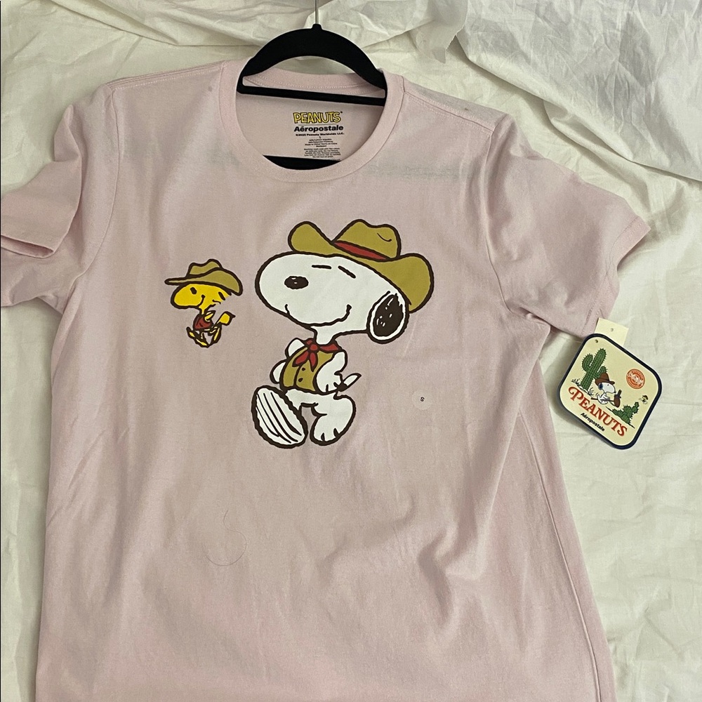 Peanuts Light Pink Snoopy and Woodstock Cowboy T-Shirt